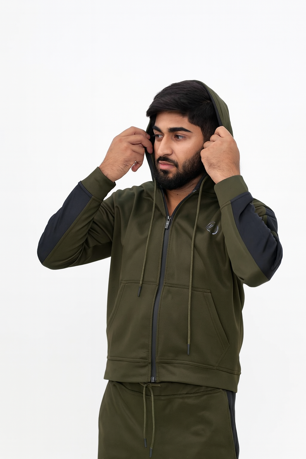 Midnight Olive Luxe Tracksuit – Precision Comfort in Motion